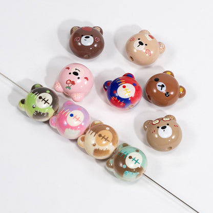 Cartoon Character Bear Head Acrylic Beads 17mm Colorful 10pcs 2