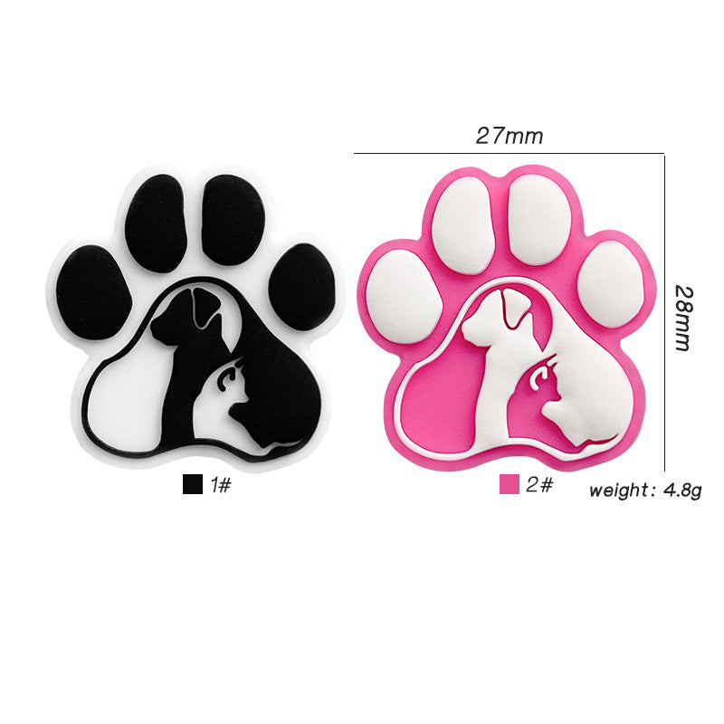 Silicone Focal Beads Dog Claw Prints With Dog Silhouettes 20pcs 2