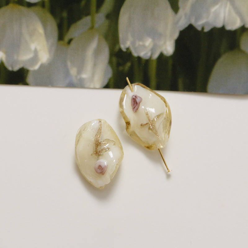Lampwork Glass Beads Leaf 22mm Handmade Distressed Curled 4pcs 15