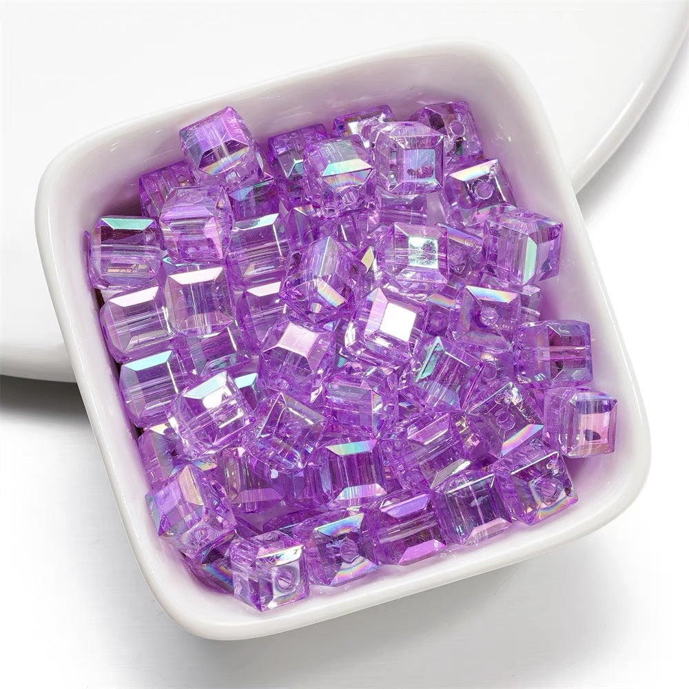 Clear Cubic Acrylic Beads 8mm Faceted Pastel Square 30pcs 10
