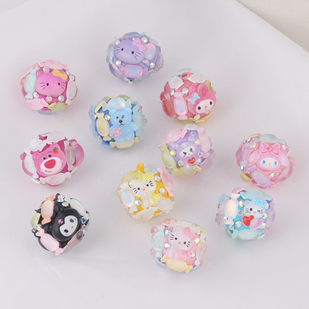 Embellished Round Clay Beads 16mm Cartoon Characters 5pcs