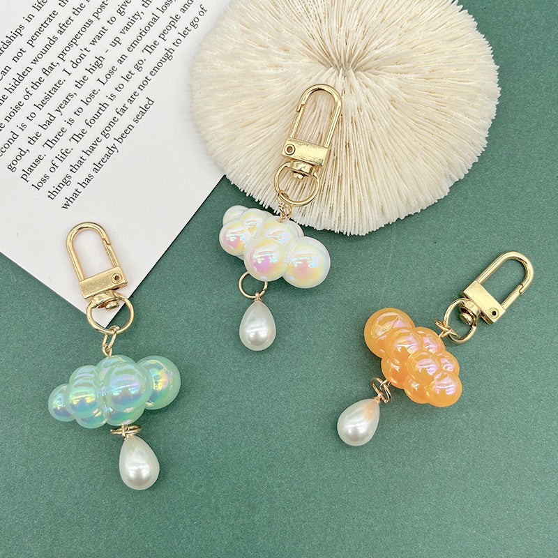 Acrylic Pearl Cloud Keychain with Pastel Beads and Gold Clasp