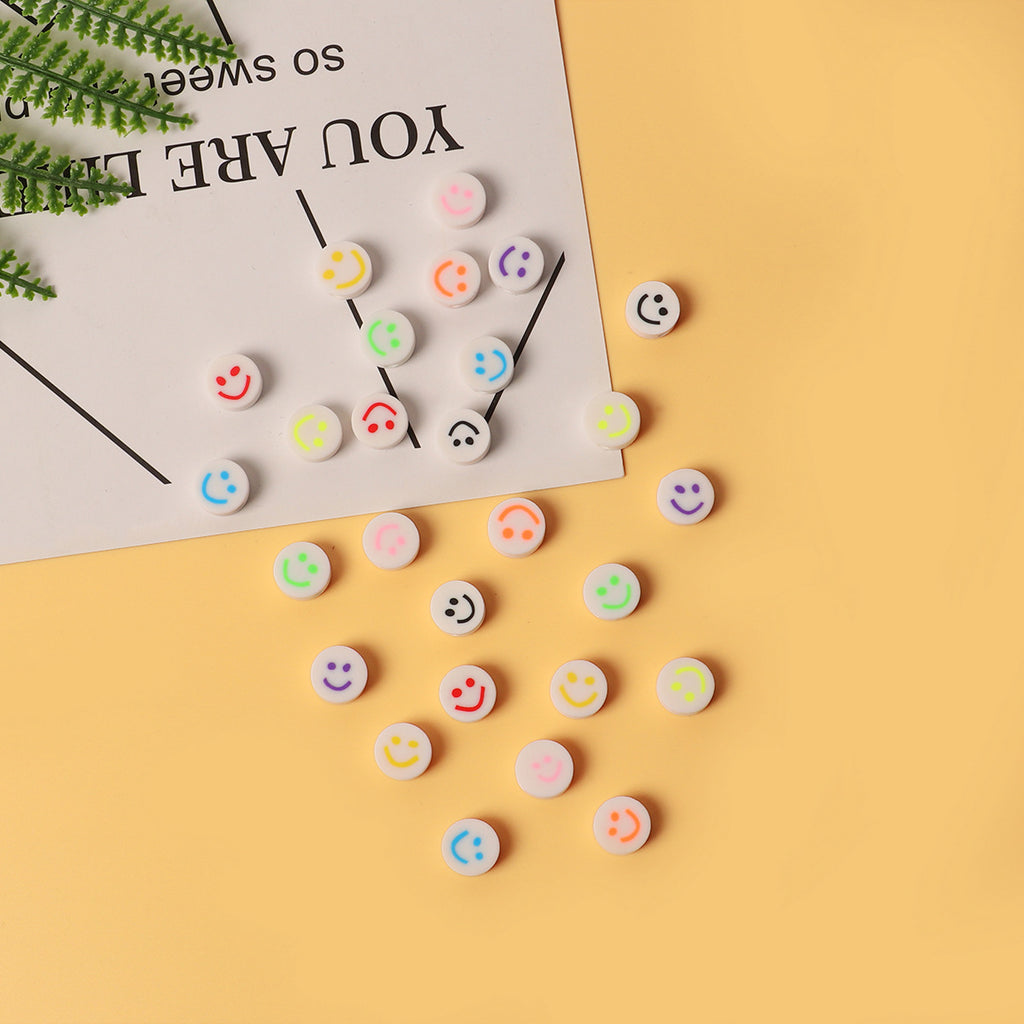 Flat Clay Beads 10mm Colorful Smiley Face Polymer 100pcs 2