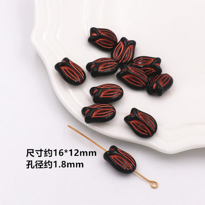 Painted Acrylic Beads Black Red Series Carved Patterns 100pcs 3