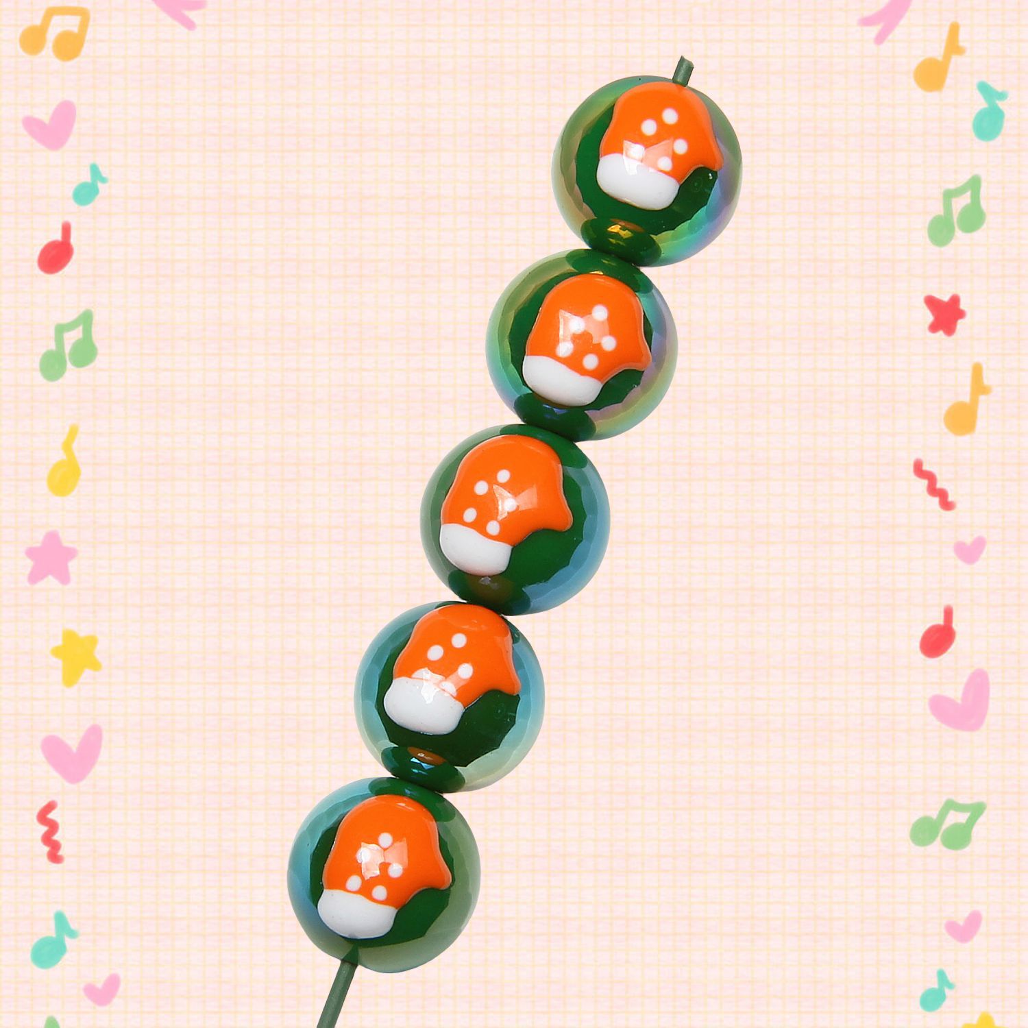 Hand Painted Christmas Tree Gloves Series Acrylic Beads 16mm 5pcs 7