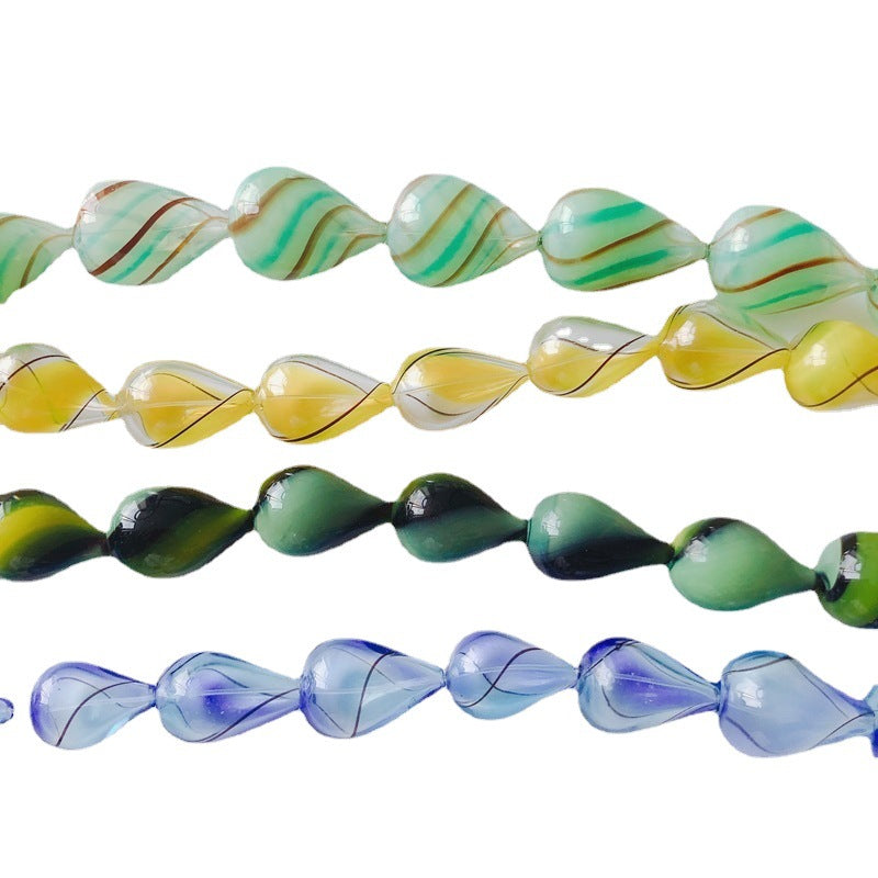 Vintage Spiral Pattern Teardrop Blown Glass Beads 19-25mm 3pcs 5