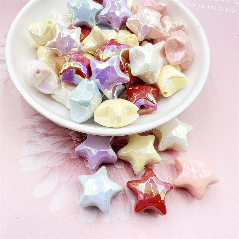 Glow Star Acrylic Beads 20mm UV Plated Cream Colors 10pcs 13
