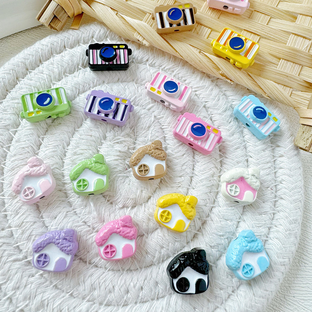 Baking Painted House and Camera Metal Beads 11mm 15mm Pastel Colors 20pcs