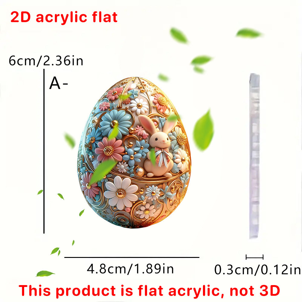 Easter Rabbit Keychain Acrylic Printed Garden Design 2pcs 6cm 6