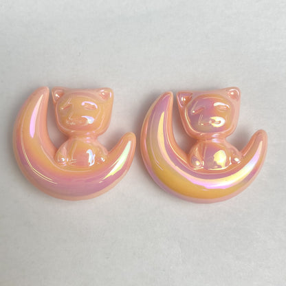 UV Plating Moon Cat Acrylic Beads 26mm Iridescent Pastel 50pcs 12