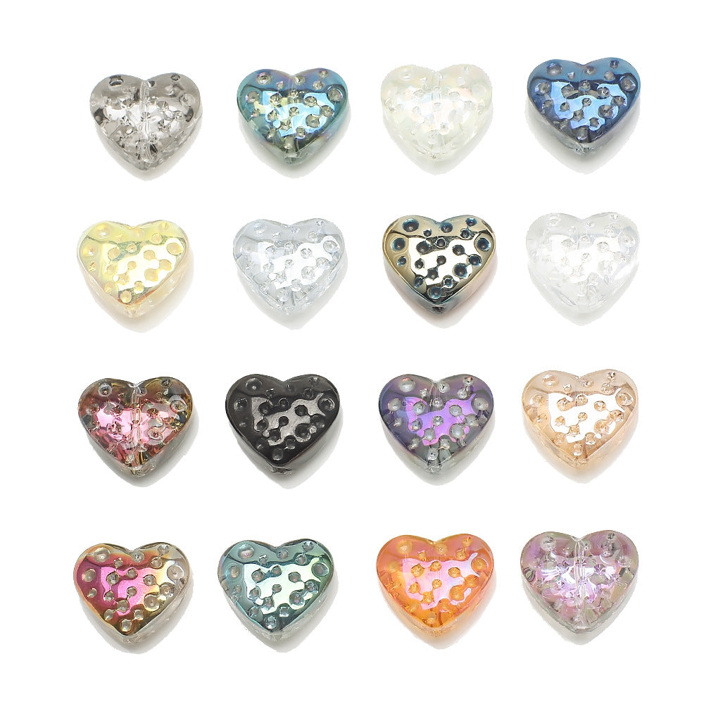 Electroplated Heart Glass Beads 13x15mm Peach Metallic 20pcs