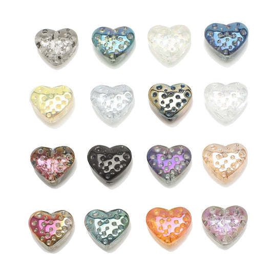 Electroplated Heart Glass Beads 13x15mm Peach Metallic 20pcs