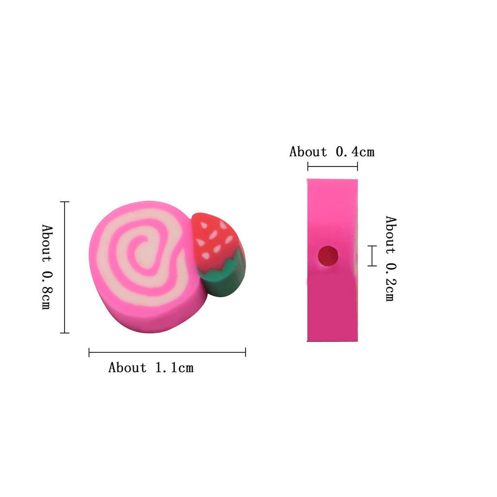 Flat Clay Beads 11mm Strawberry Cake Pink Swirl 100pcs 2