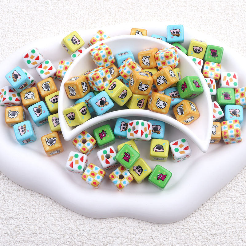 Painted Square Acrylic Beads 13mm Crayon Shin-Chan Printed 50pcs 3