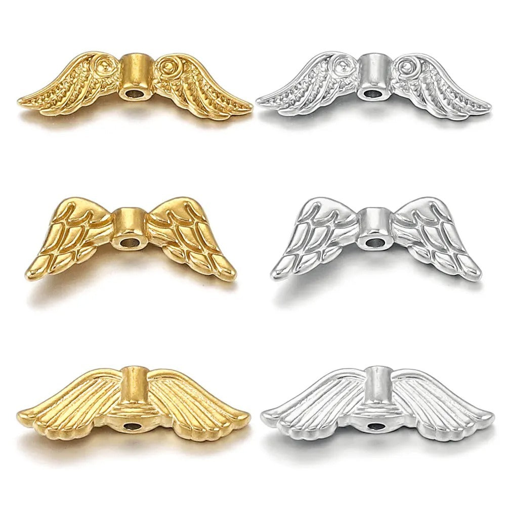Stainless Steel Wings Metal Beads 18mm Color Retaining 5pcs