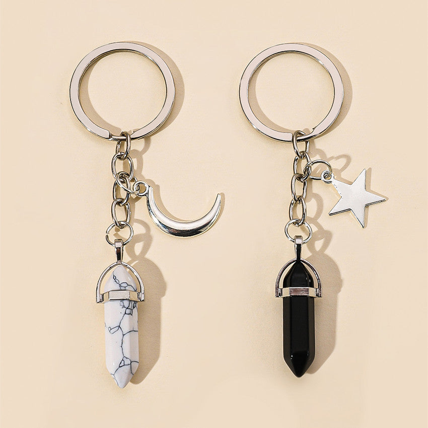 Alloy Pentagram Moon Couple Keychain Celestial Crystal Charm 3