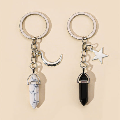 Alloy Pentagram Moon Couple Keychain Celestial Crystal Charm 3
