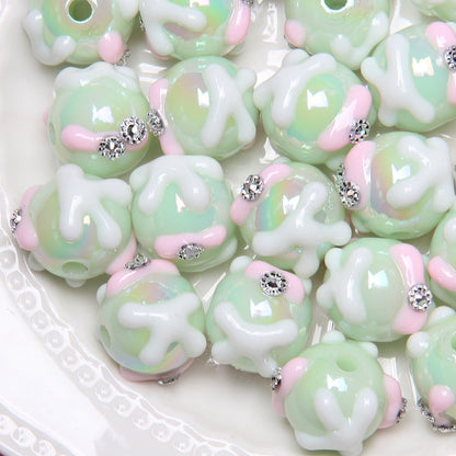 Painted Flower Acrylic Beads 16mm Round 14x18mm Square Purple Hand Painted 1pc 28
