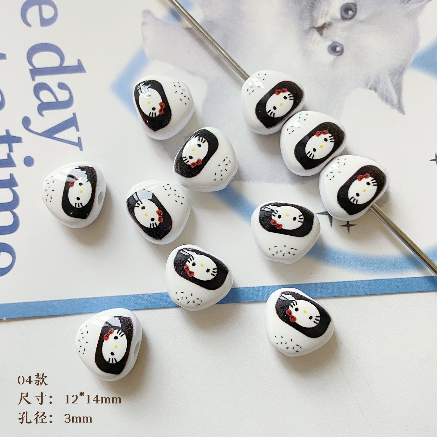 Hello KT Onigiri Acrylic Beads 14mm Painted Glossy 10pcs 6
