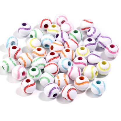 Printed Ball Series Acrylic Beads Colorful Sports Designs 100pcs 7