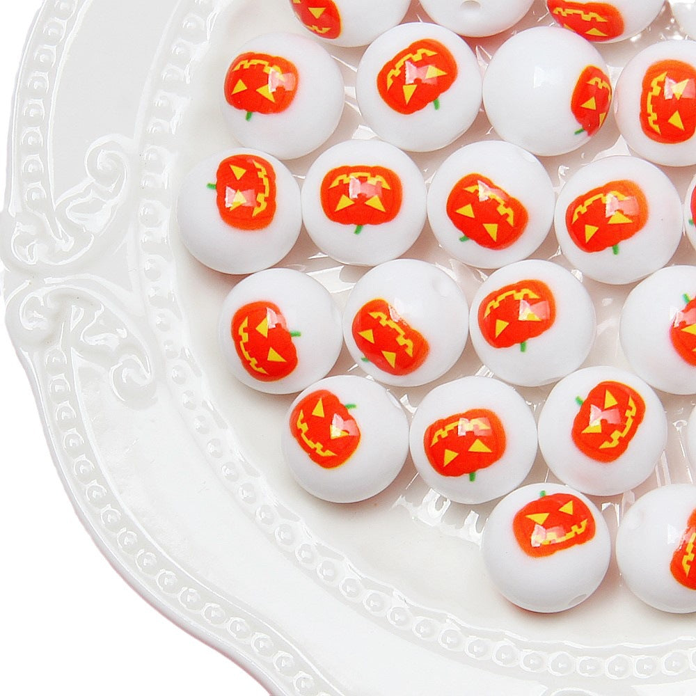 Halloween Printed Acrylic Beads 16mm Pumpkin Ghost Designs 5