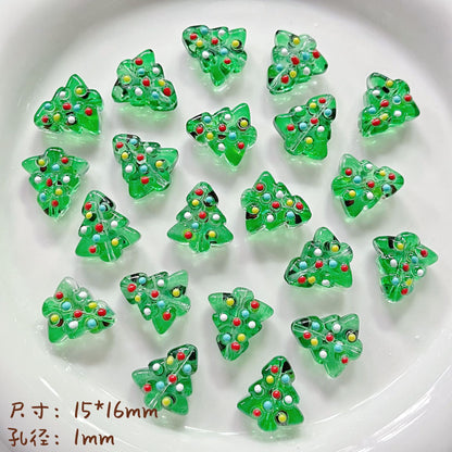 Hand Painted Christmas Tree Enamel Glass Beads 16mm 1pc 9