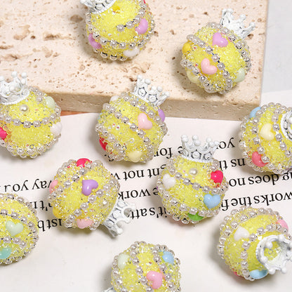 Crown Rhinestone Beads 19x24mm Colorful Heart Accents 5pcs 9