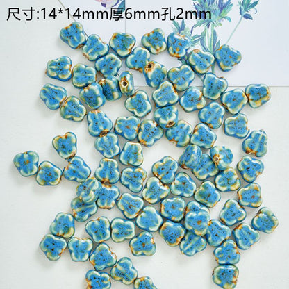 Tiny Butterfly Ceramic Beads 14mm Fambe Glaze Glossy 10pcs 14