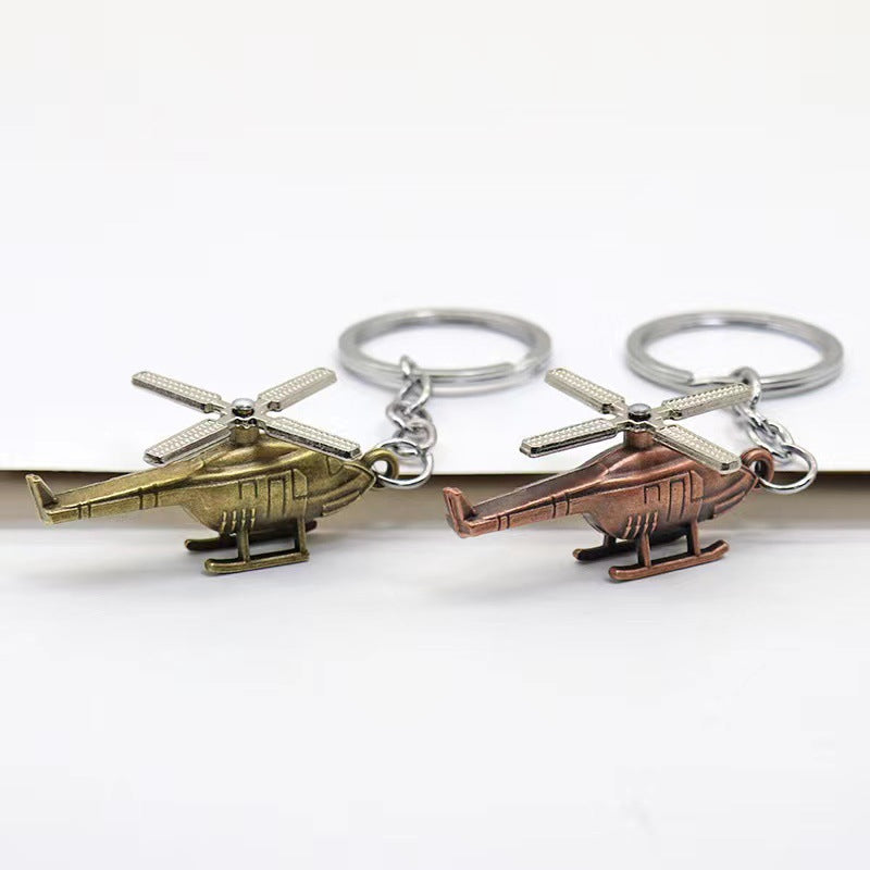 Vintage Alloy Helicopter Keychain Antique Bronze Tone Rotor Detail 3