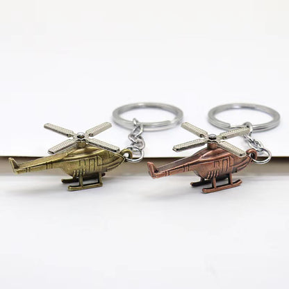 Vintage Alloy Helicopter Keychain Antique Bronze Tone Rotor Detail 3