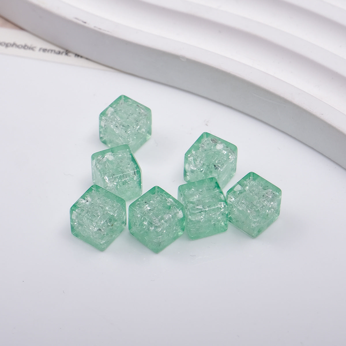 Transparent Square Acrylic Beads 7mm Crackle Texture 200pcs 8