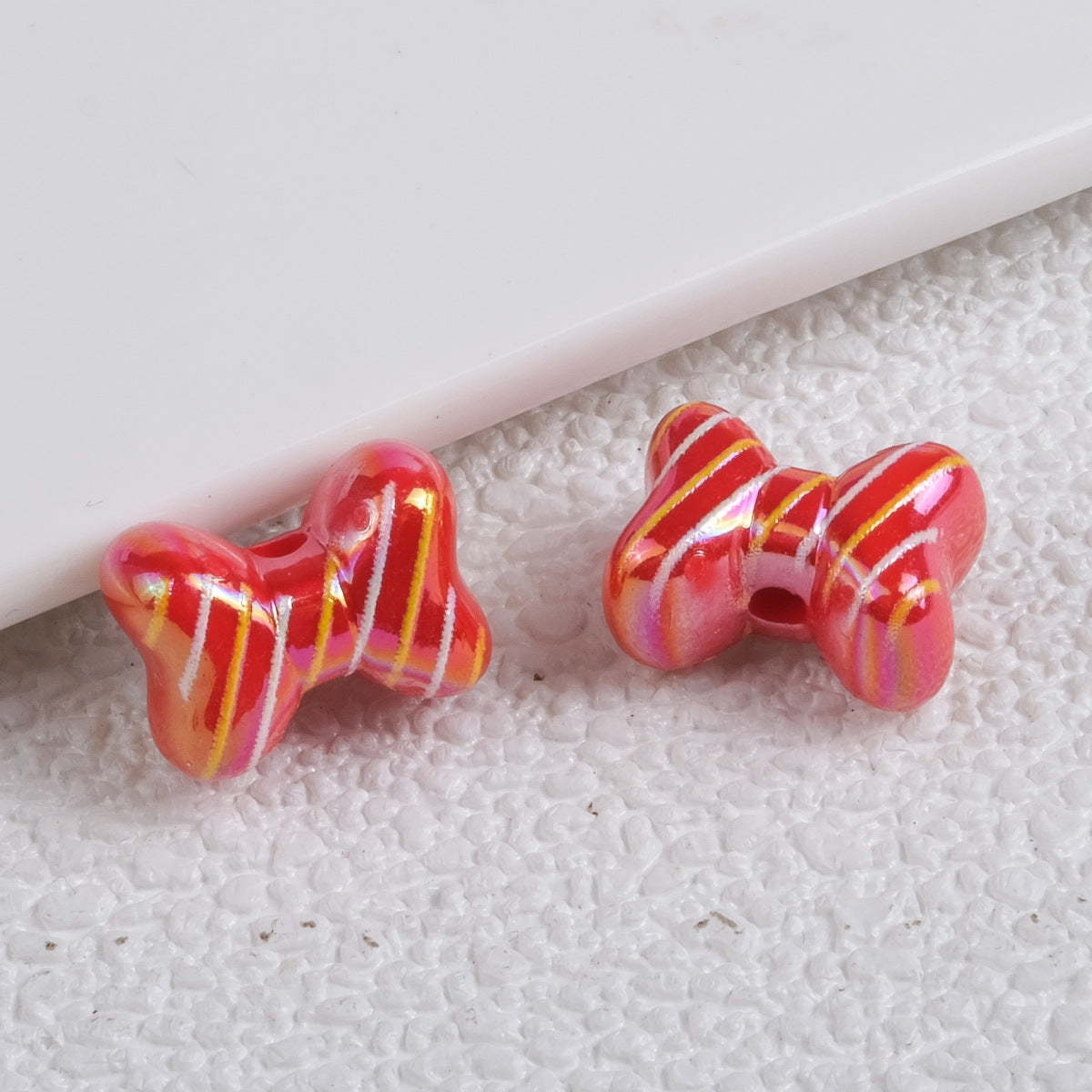 Plating Striped Bow Acrylic Beads 14.7×11.2×8mm Colorful Mixed 50pcs 10