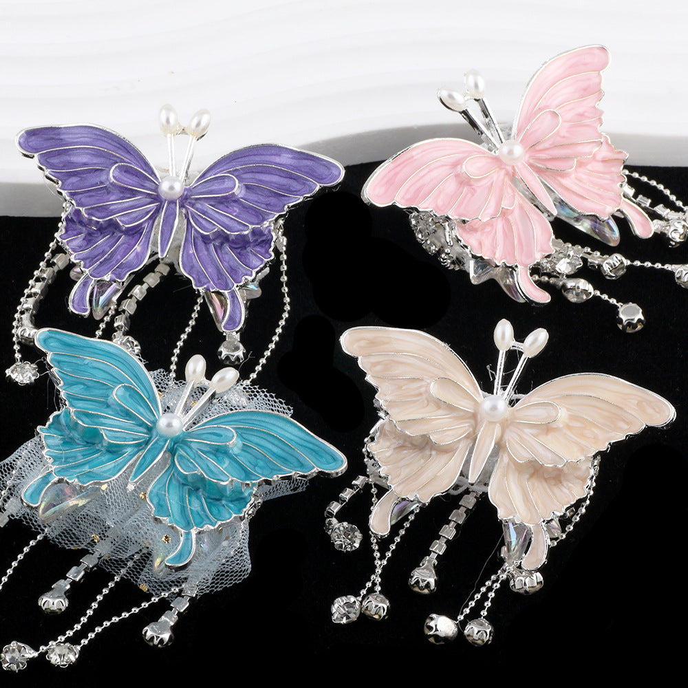 Butterfly Metal Beads 64mm Chunky Tassel Enamel Alloy 3pcs