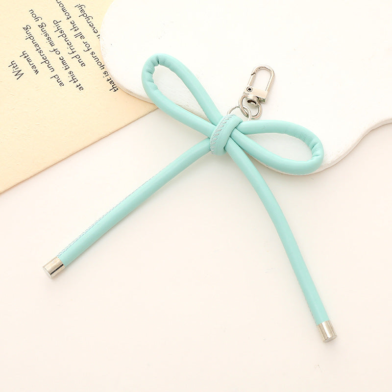 Colorful PU Leather Bow Keychain with Silver Tone Metal 3pcs 12