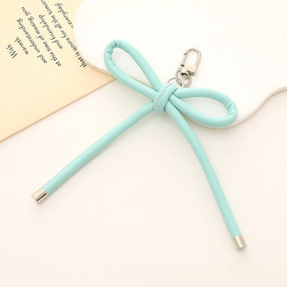 Colorful PU Leather Bow Keychain with Silver Tone Metal 3pcs 12