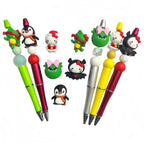 Silicone 3D Focal Beads Christmas Cartoon Animals Grinch Faces with Pink Bows 20Pcs 2