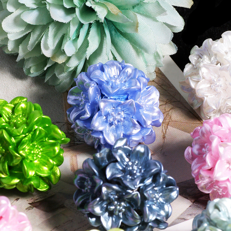Floral Bubblegum Beads 22mm Metal Texture Flower Cluster 5pcs 4