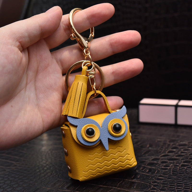 Leather Owl Keychain Wild Animal with Tassel Charm Vibrant Colors 8