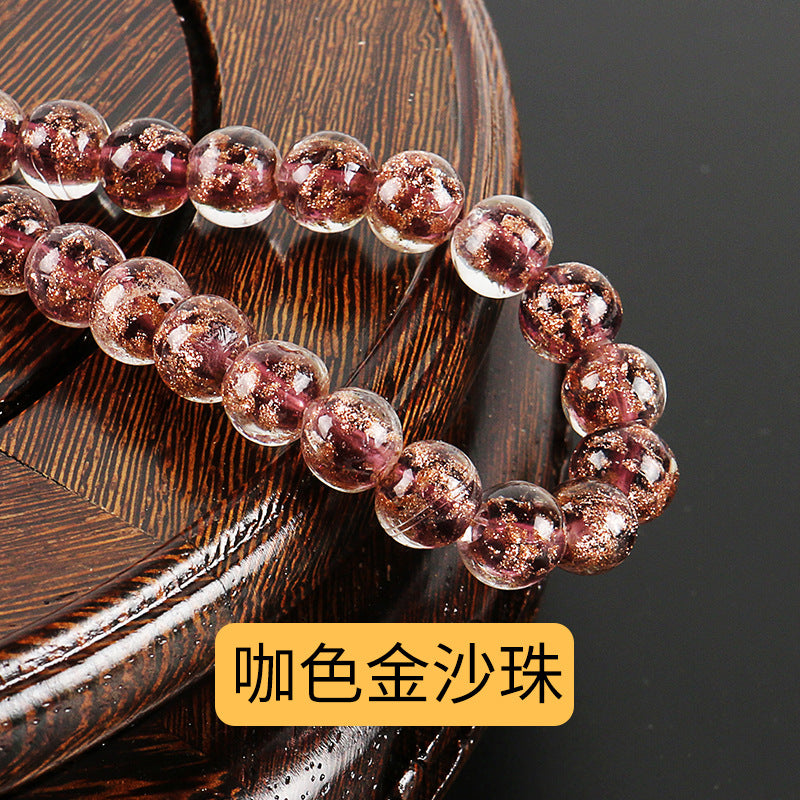Lampwork Glass Beads Round 8-12mm Dyed Core Gold Foil 100pcs 14