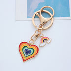 Rainbow Heart Keychain Metal Alloy Gold Tone with Rainbow Cloud Charm 2