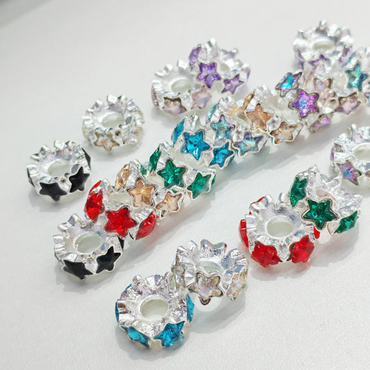 Rhinestone Star Alloy Spacer Beads 15mm 15pcs