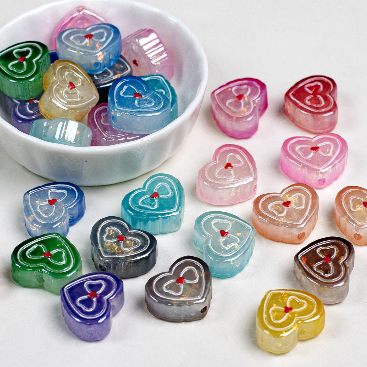 Bow Pattern Heart Resin Beads 20mm Colorful Mixed 10pcs