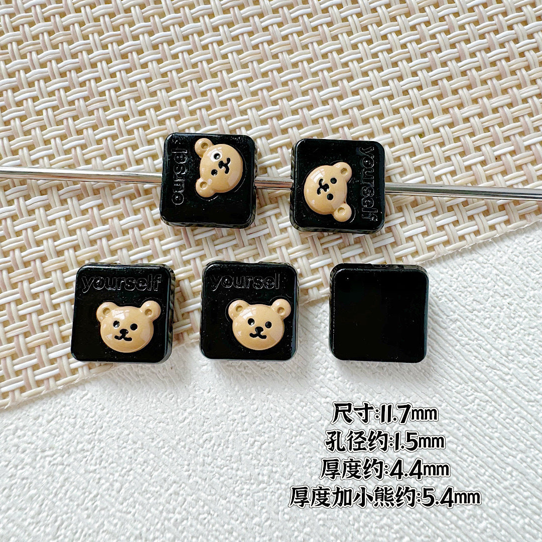 Square Teddy Bear and Luggage Metal Beads 12mm Colorful Painted 10pcs 21