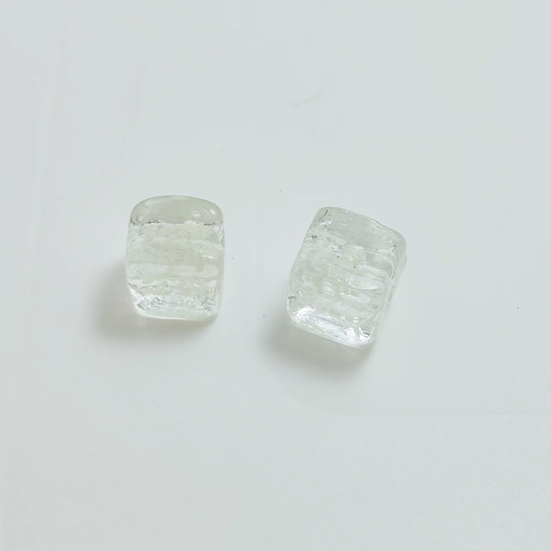 Lampwork Glass Beads Cube 12mm Glow In The Dark Floral Filled 20pcs 9