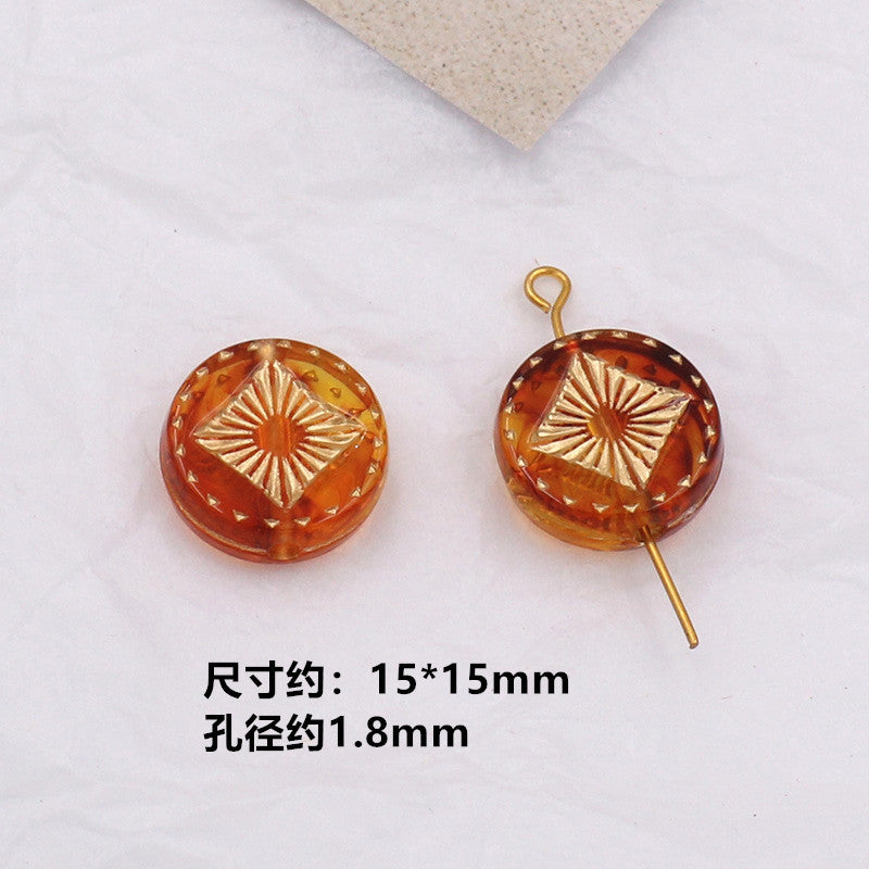 Vintage Amber Transparent Gilded Plum Blossom Acrylic Beads 10pcs 19
