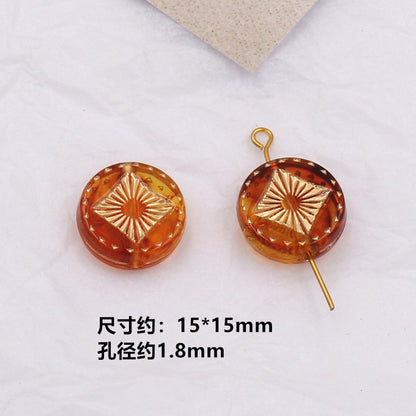 Vintage Amber Transparent Gilded Plum Blossom Acrylic Beads 10pcs 19
