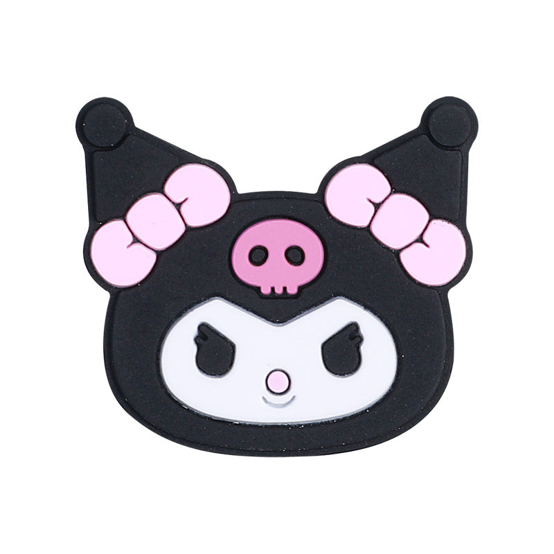 Silicone Focal Beads Kulomi Kitty Black Kitty Face with Pink Skull Bow 10pcs 4