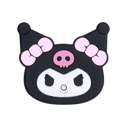 Silicone Focal Beads Kulomi Kitty Black Kitty Face with Pink Skull Bow 10pcs 4