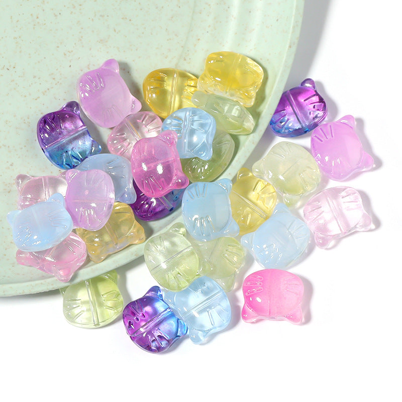 Transparent Cat Head Glass Beads 14mm Pastel Colors 30pcs 4