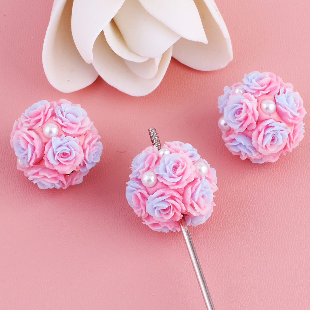 Flower Cluster Clay Beads 20mm Gradient Rose Pearly Pastel 10pcs 7